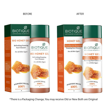 Biotique Honey Water Pore Tightening Brightening Toner With Himalayan Waters, 120ml & Biotique Honey Gel Soothe & Nourish Foaming Face Cleanser Foe All Skin Types, 120ml
